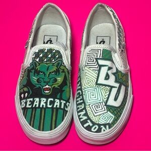 Vans Women 6 Binghamton University Bearcats Slip On Sneakers Custom Hand Painted